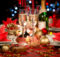 christmas party table with champagne in glasses