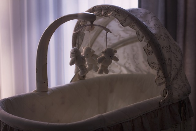 Moses basket with musical hanging toy