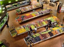 Overhead view of supermarket produce section